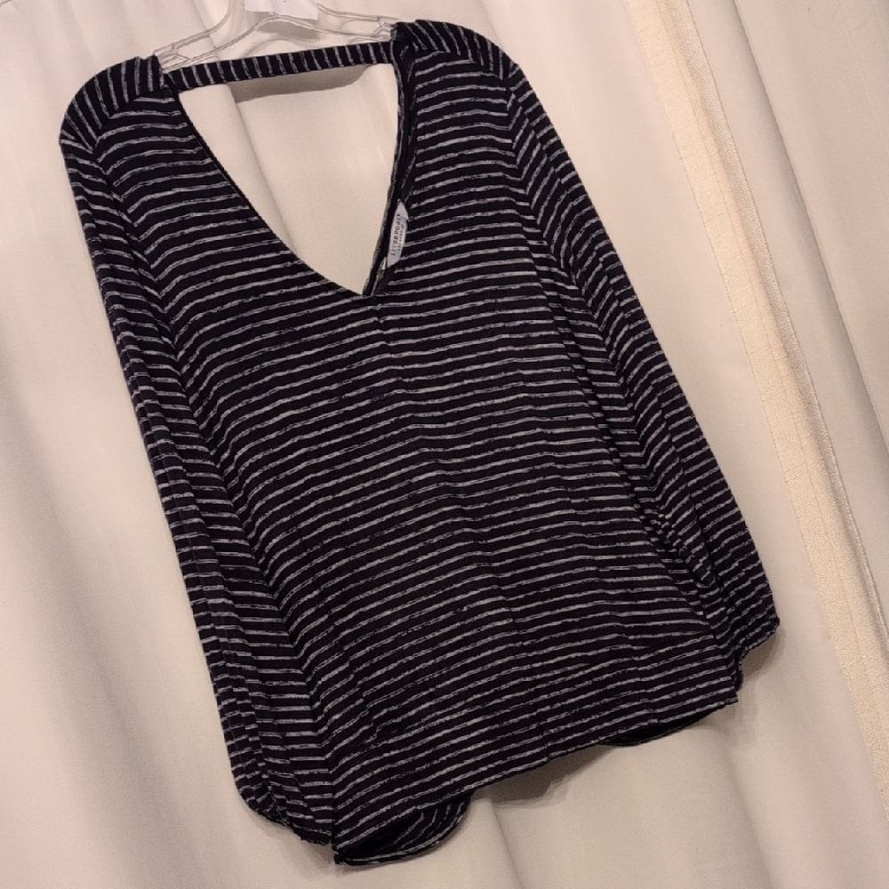 Liverpool Navy and White Striped V-Neck Blouse